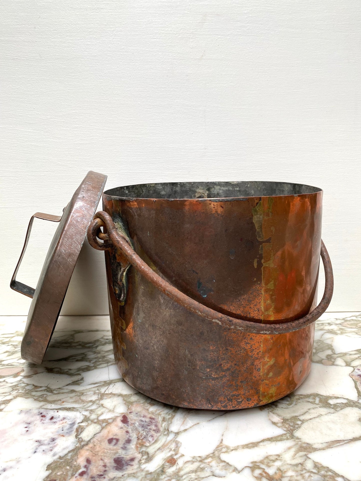 Antique French Large Round Copper Pot with Lid