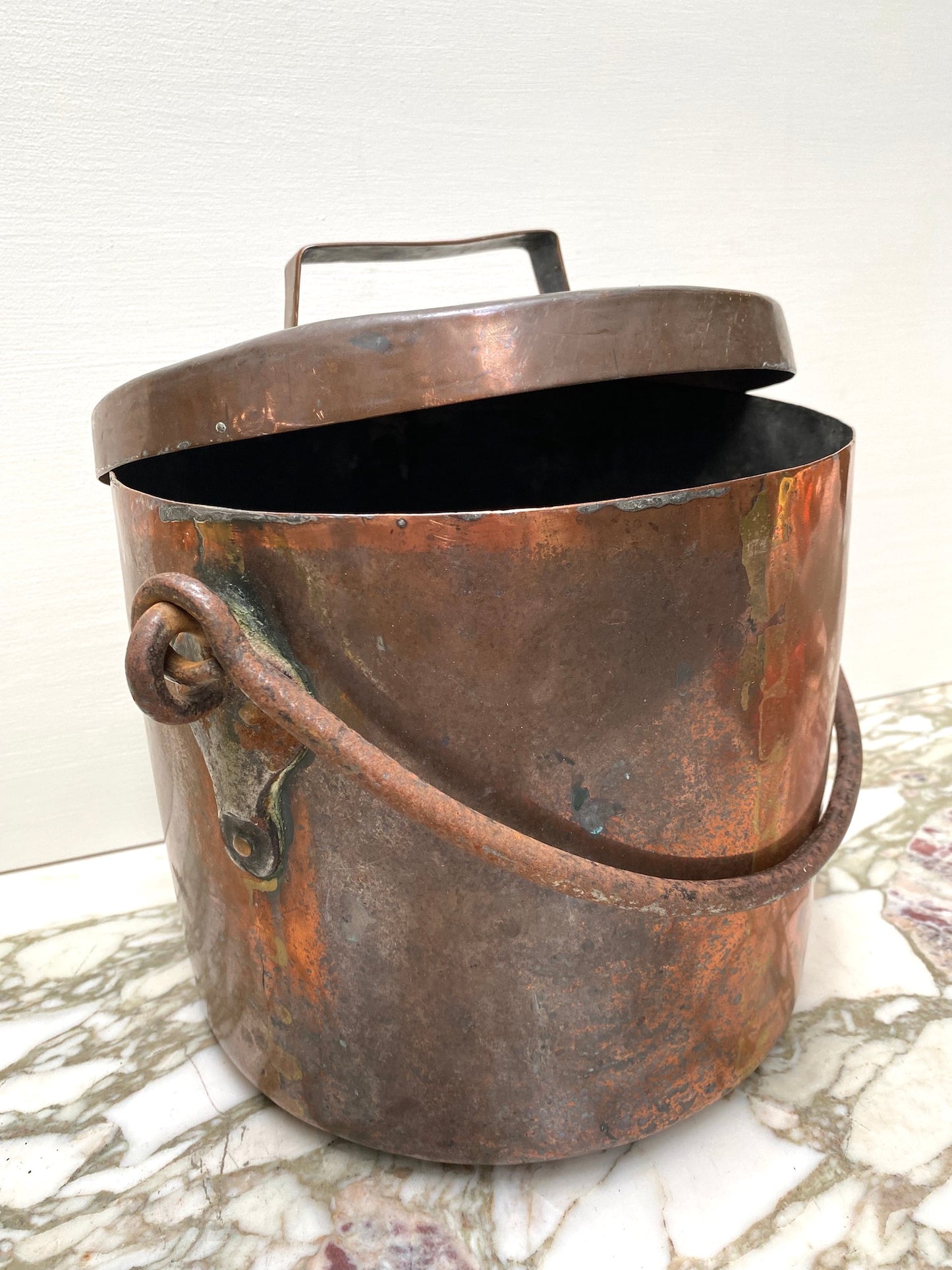 Antique French Large Round Copper Pot with Lid