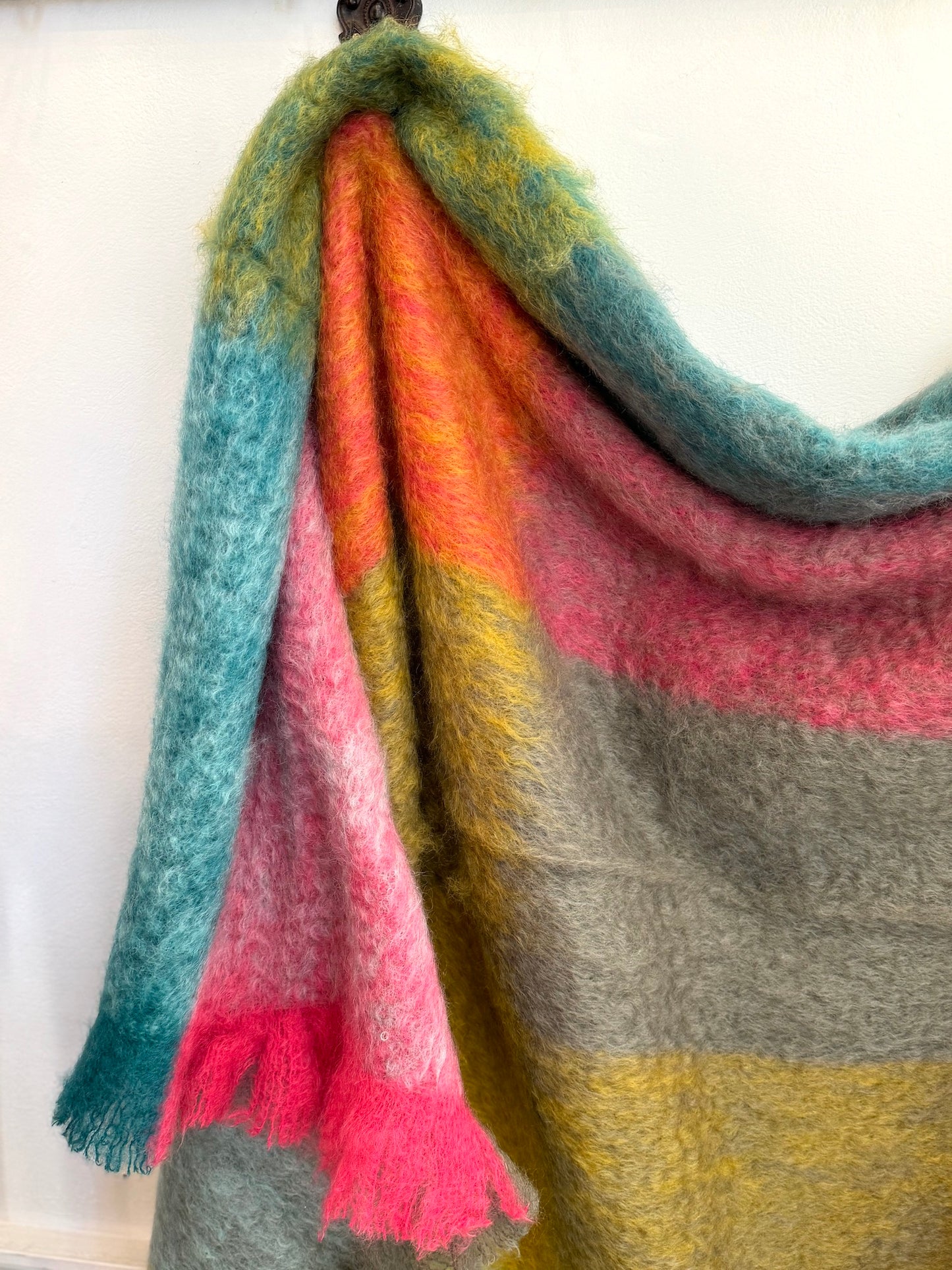 Mantas Ezcaray Rose, Turquoise & Honey Tones Checked Mohair Blanket