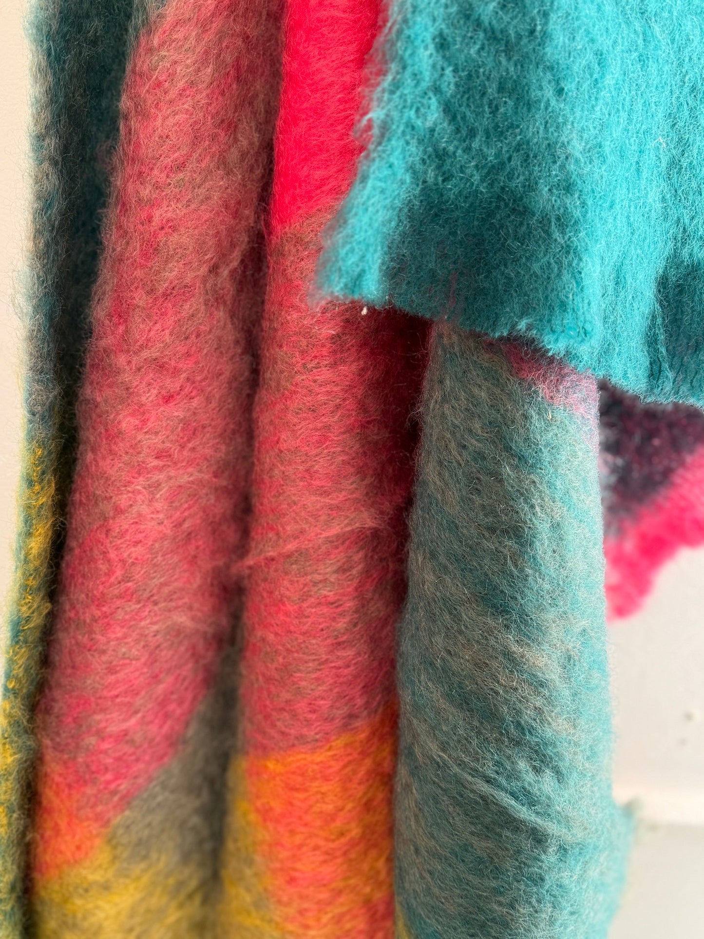 Mantas Ezcaray Rose, Turquoise & Honey Tones Checked Mohair Blanket