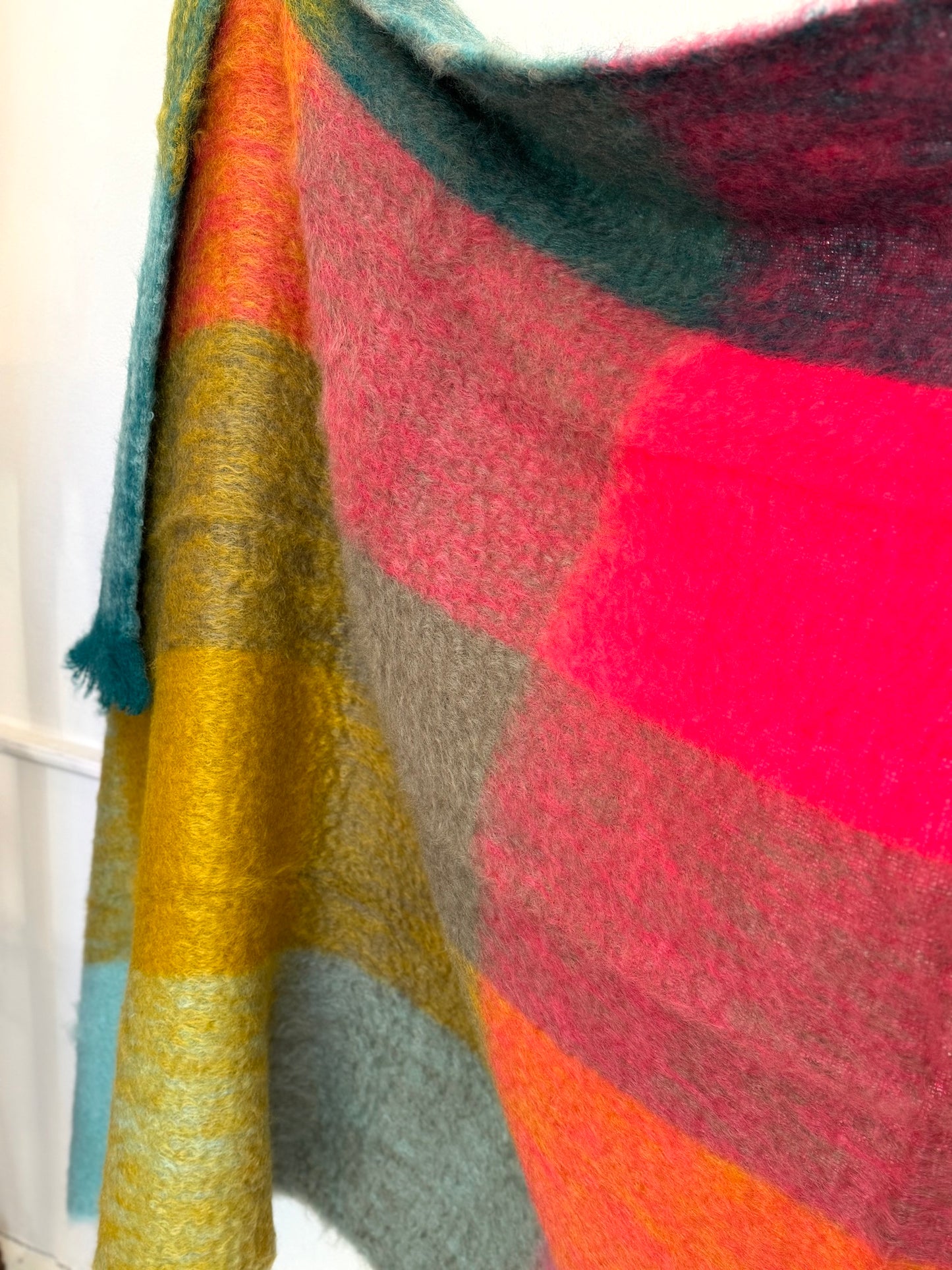 Mantas Ezcaray Rose, Turquoise & Honey Tones Checked Mohair Blanket