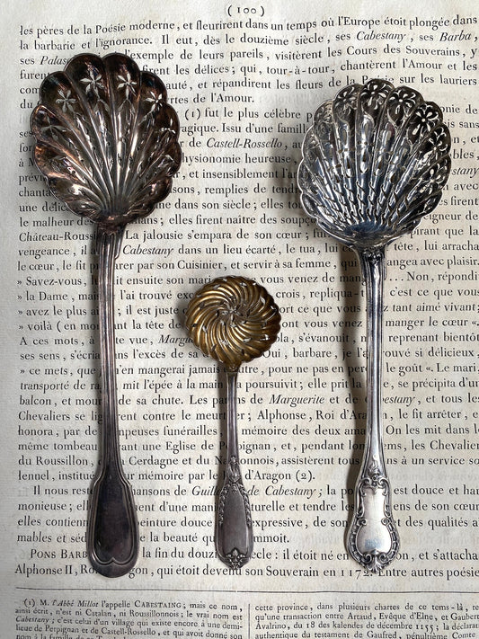 Antique French Silver Scalloped Sugar Sprinkling Spoons - II