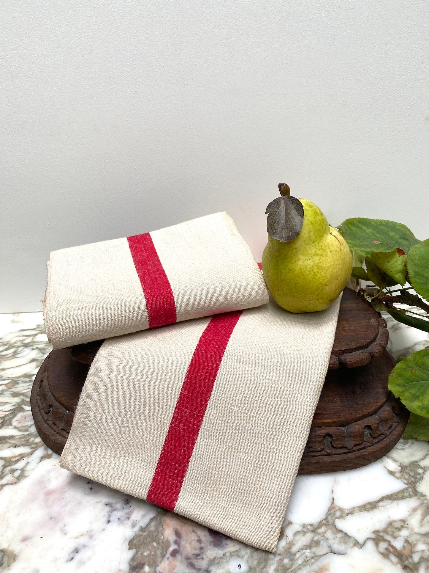 Antique French Red Stripe Pair of Linen Tea Towels