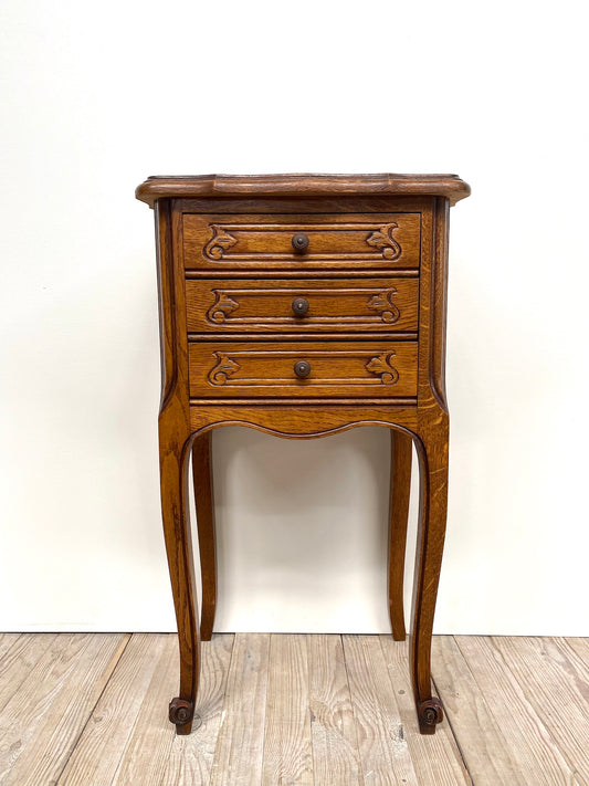 Antique French Louis XV Petite 3 Drawer Bedside Table