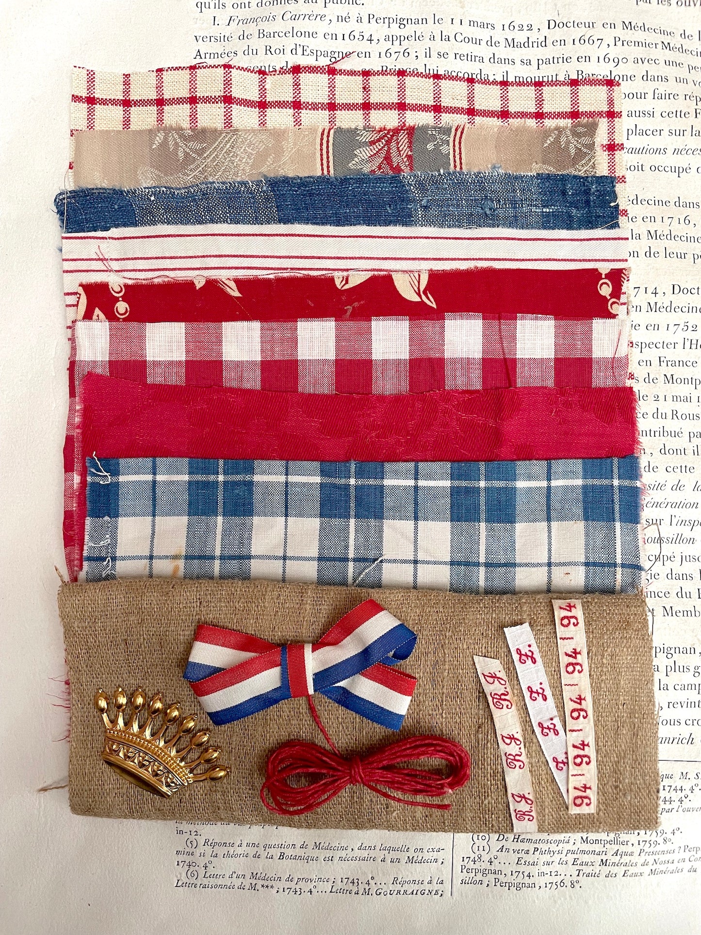 Antique French Red & Blue Fabric Pack