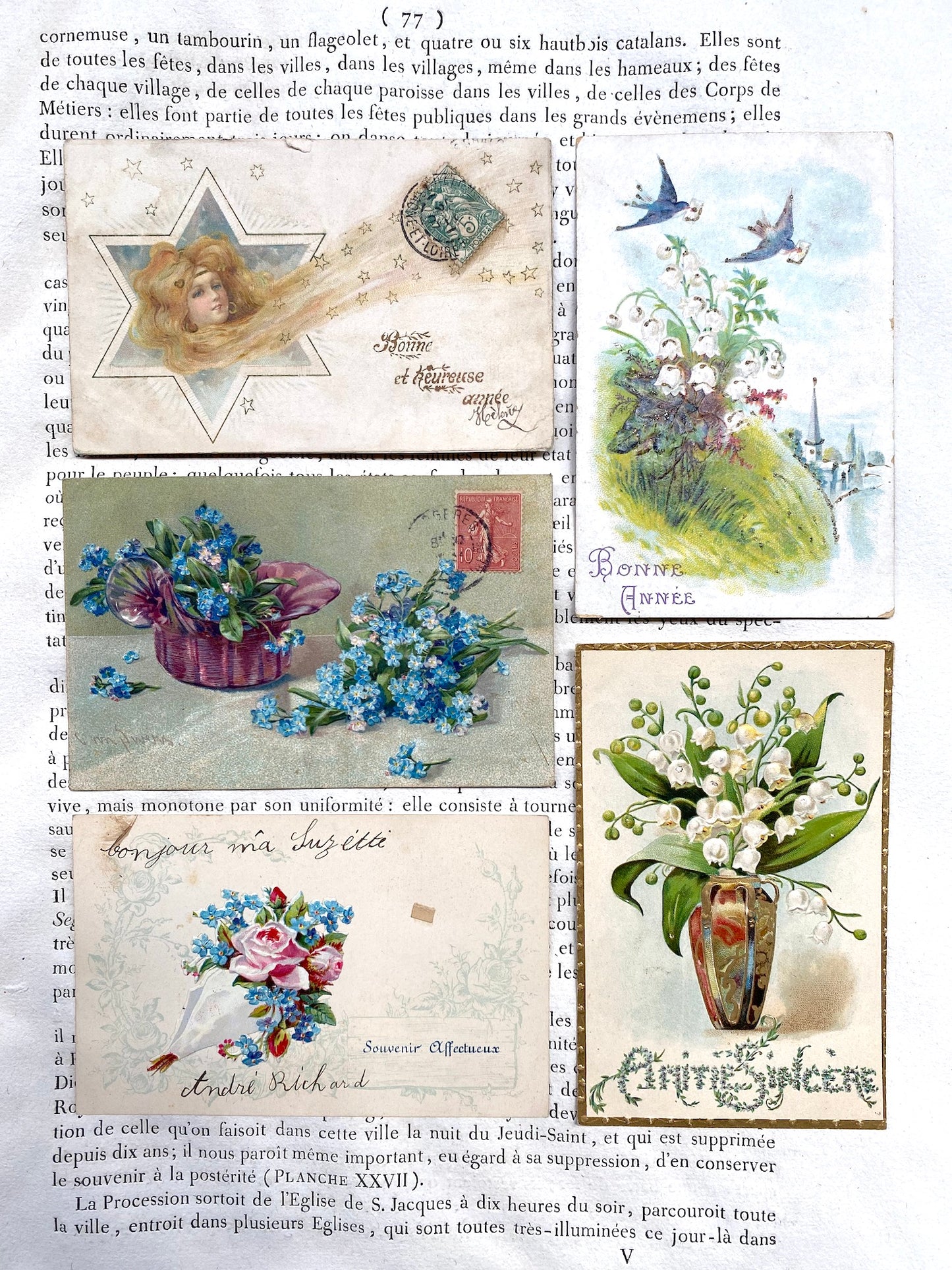 Antique French Postcards - Set 4 - Floral