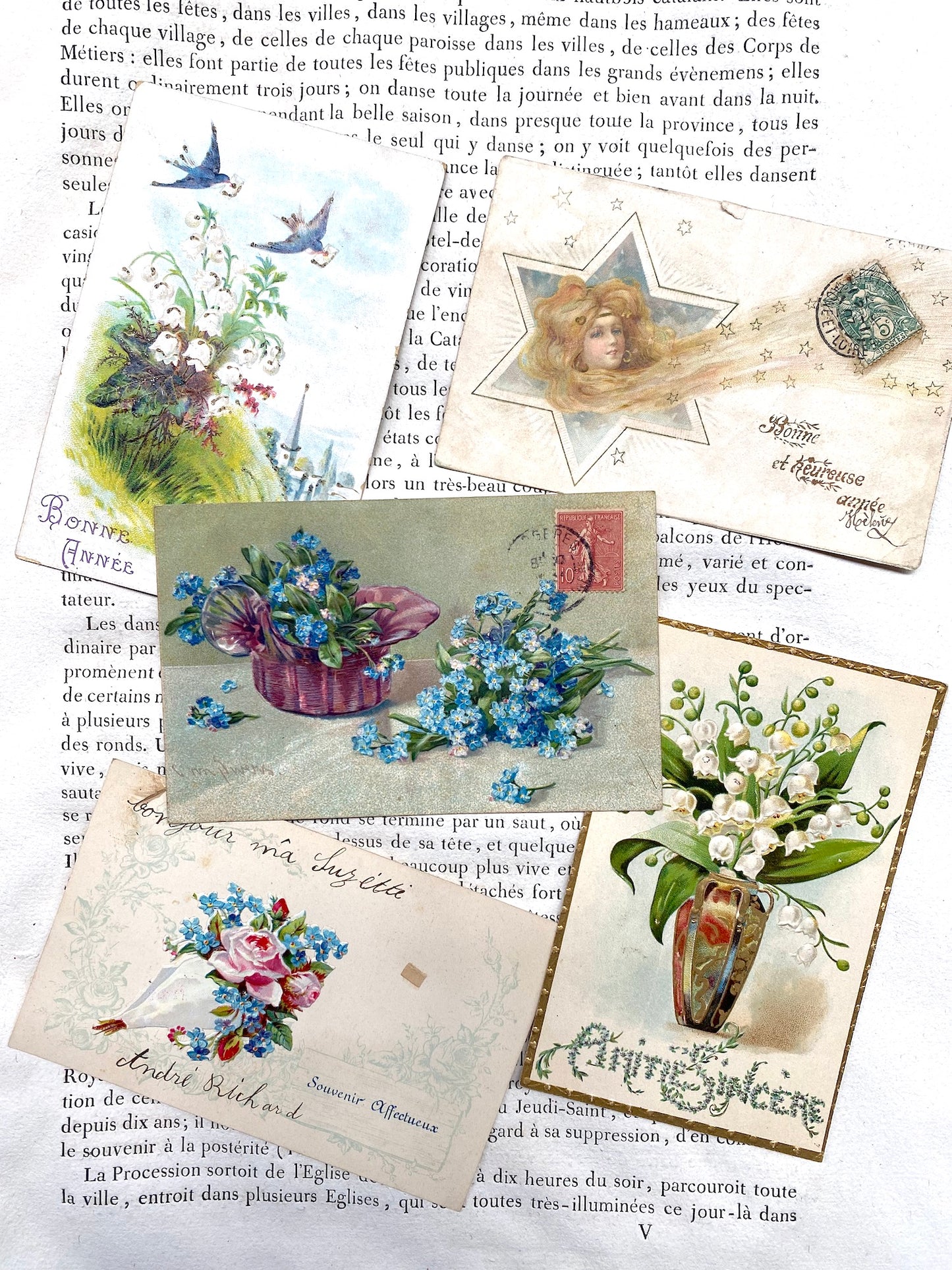 Antique French Postcards - Set 4 - Floral