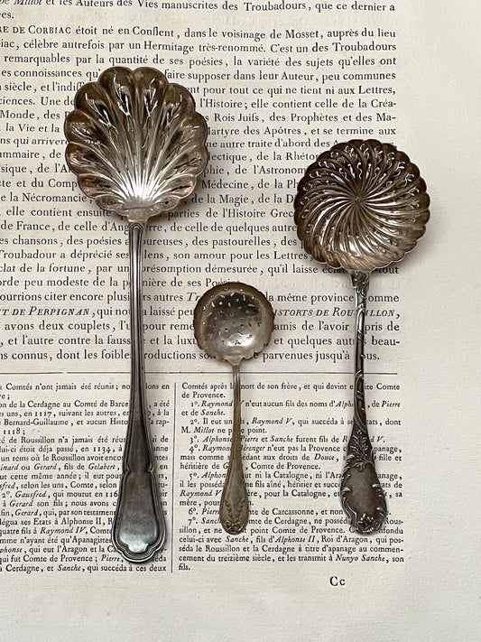 Antique French Silver Scalloped Sugar Sprinkling Spoons - I