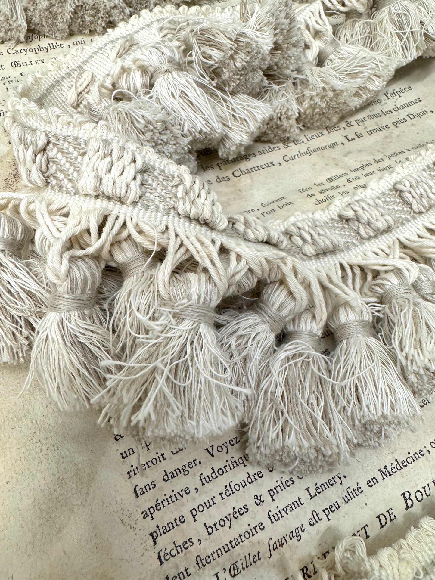 Vintage French Cotton Tassel Trim on Bobbin - Cream