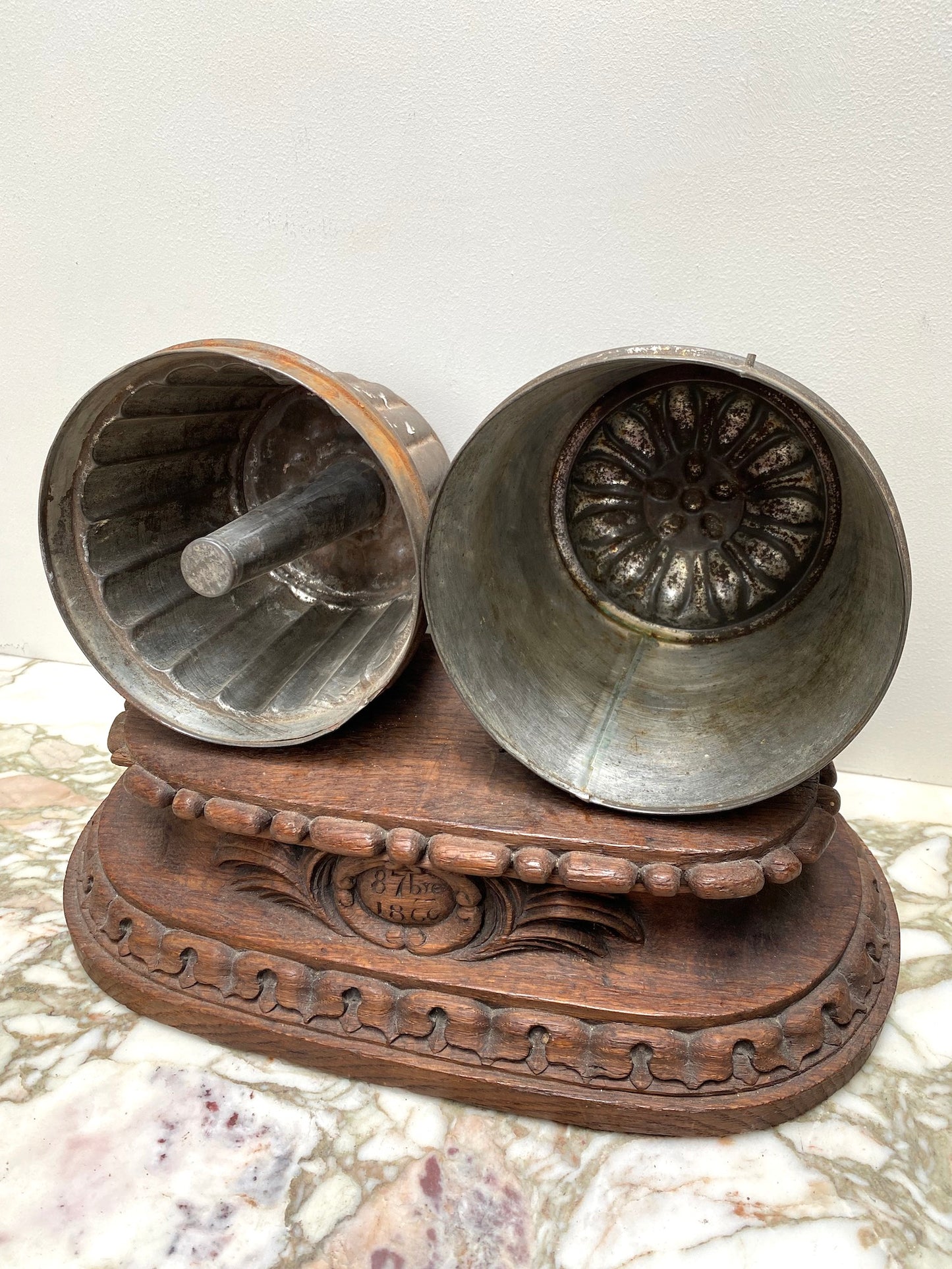 Vintage French Pair of Tin Pudding Moulds