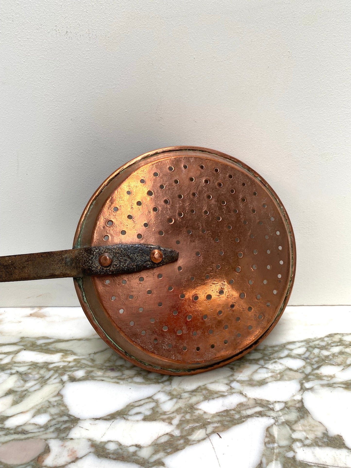 Antique French Grande Copper Perforated Cooking Spoon