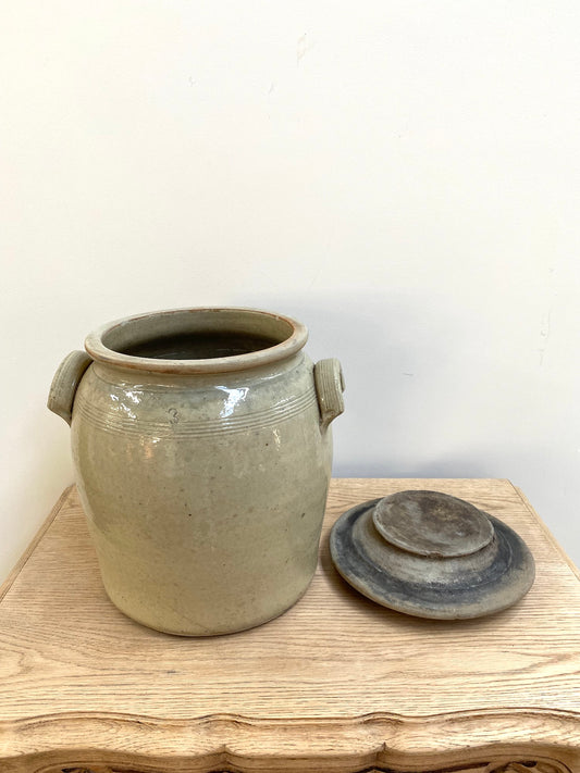 Antique French Large Glazed Confit Pot with Lid III