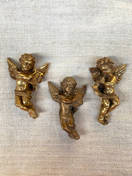 Vintage French Petite Gilt Set of 3 Cherubs