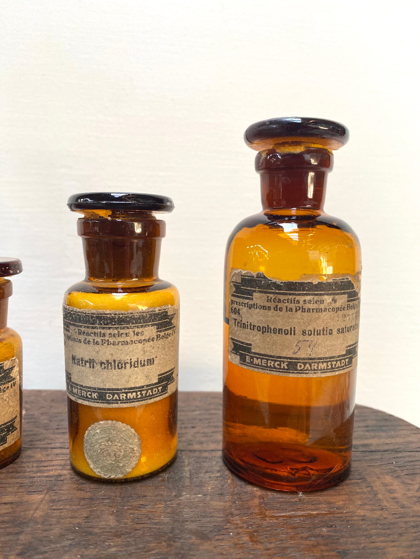 Antique Set of 4 Amber Apothocary Bottles