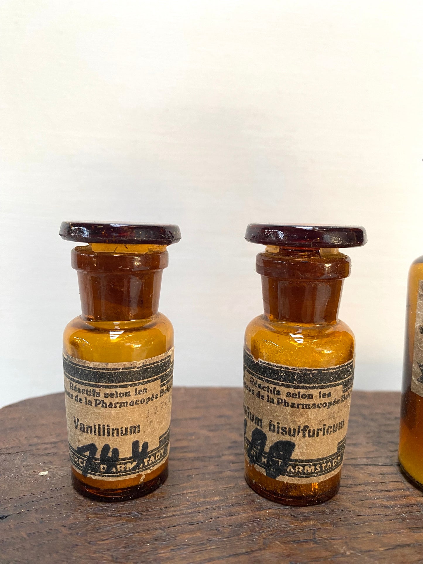 Antique Set of 4 Amber Apothocary Bottles