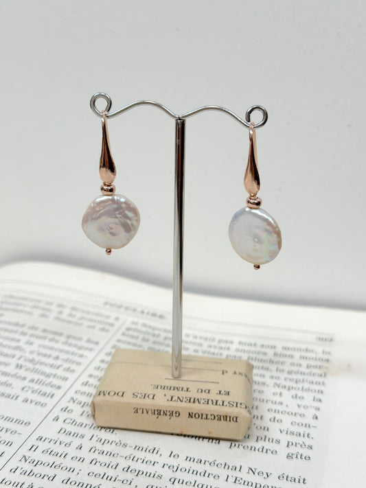 Italian Large Coin Pearl Hook Earrings