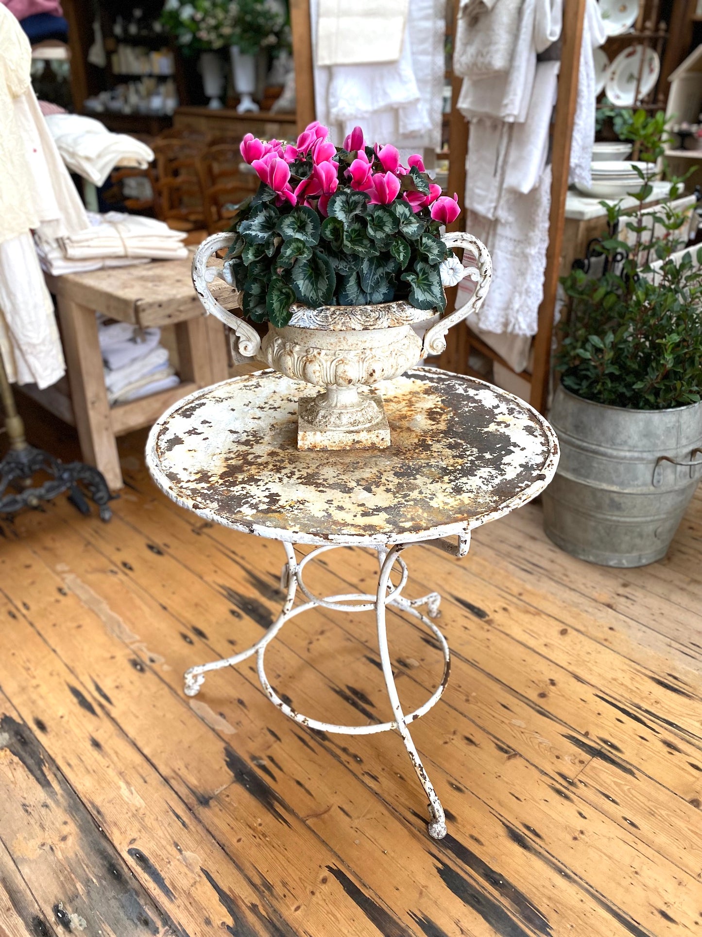 Antique French White Round Metal Outdoor Table