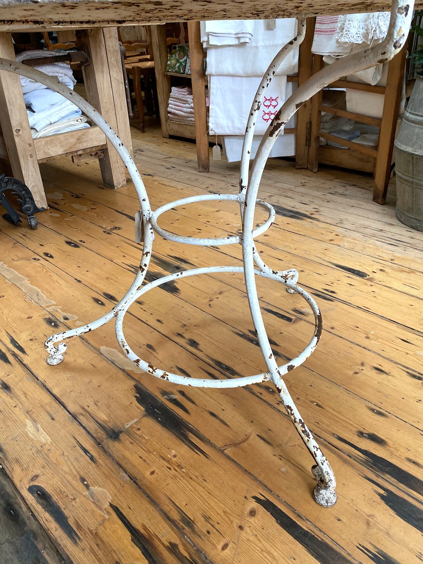 Antique French White Round Metal Outdoor Table