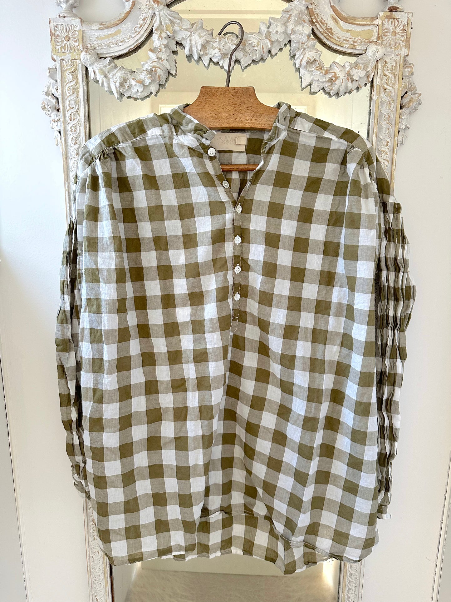 Metta Hill Shirt Cotton Voile - Olive Check