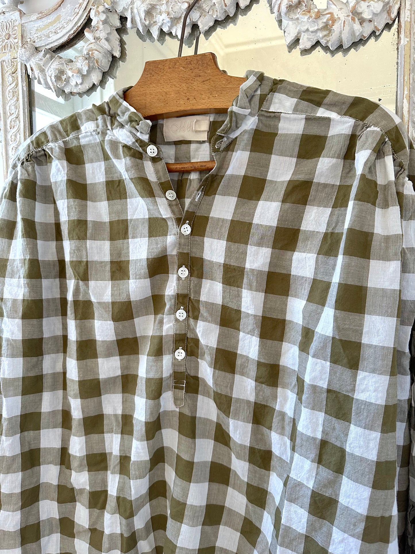 Metta Hill Shirt Cotton Voile - Olive Check