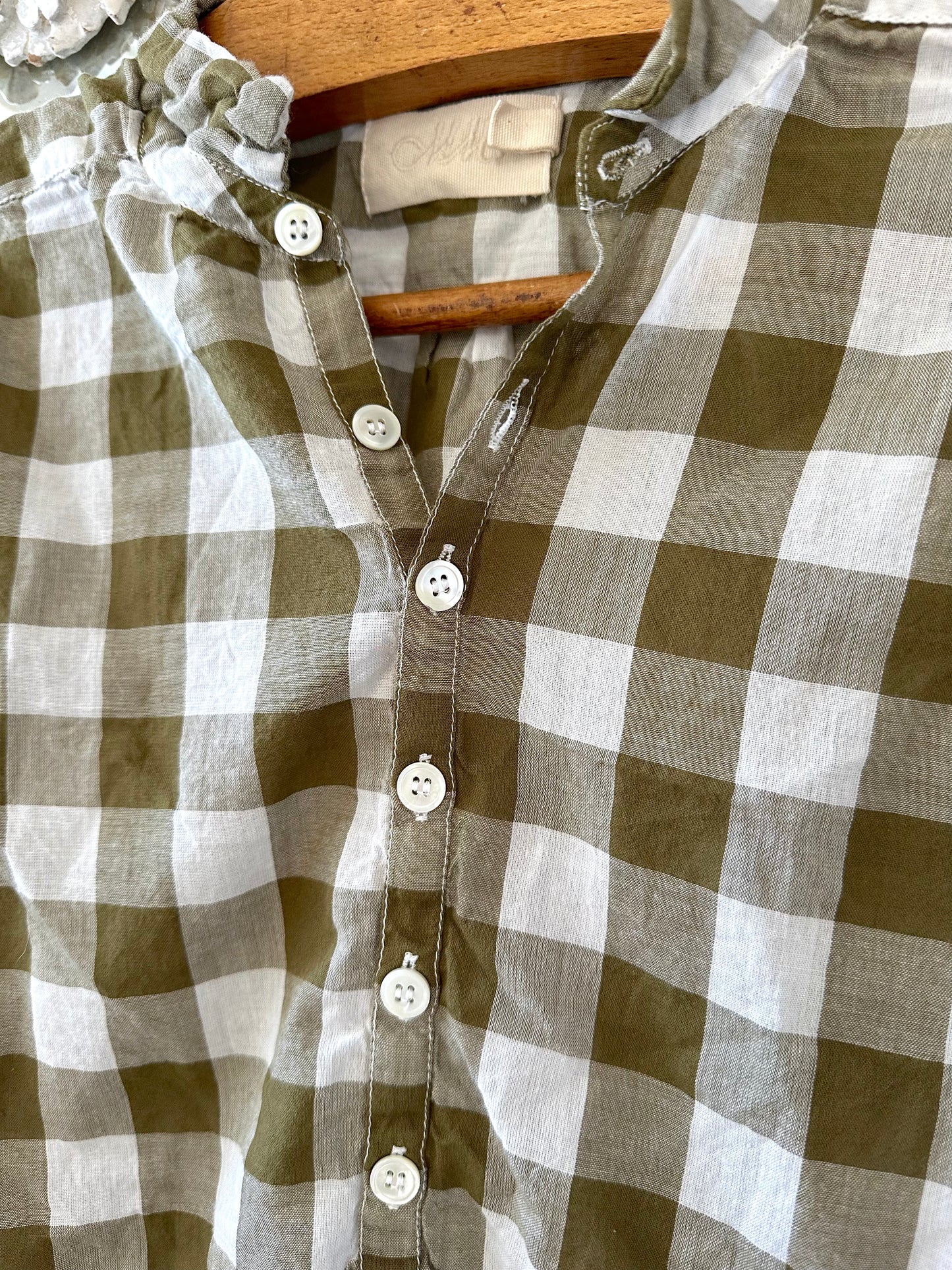 Metta Hill Shirt Cotton Voile - Olive Check