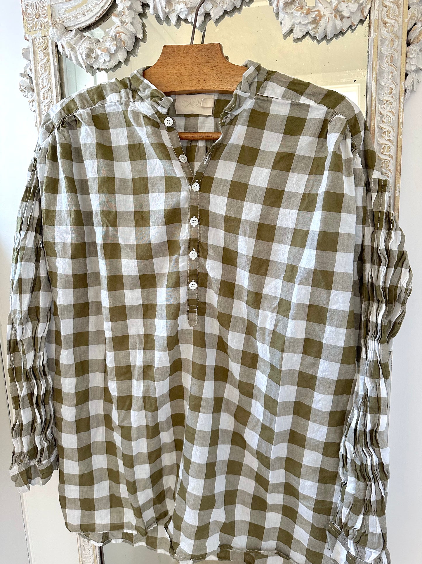 Metta Hill Shirt Cotton Voile - Olive Check