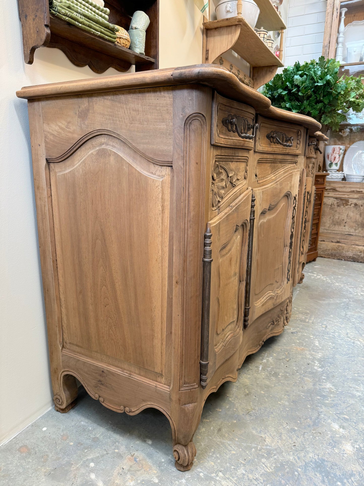 Antique French Louis XV Walnut 4 Door Serpentine Sideboard