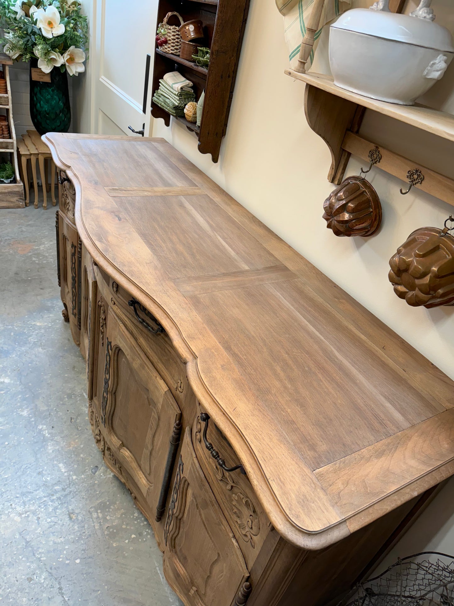 Antique French Louis XV Walnut 4 Door Serpentine Sideboard