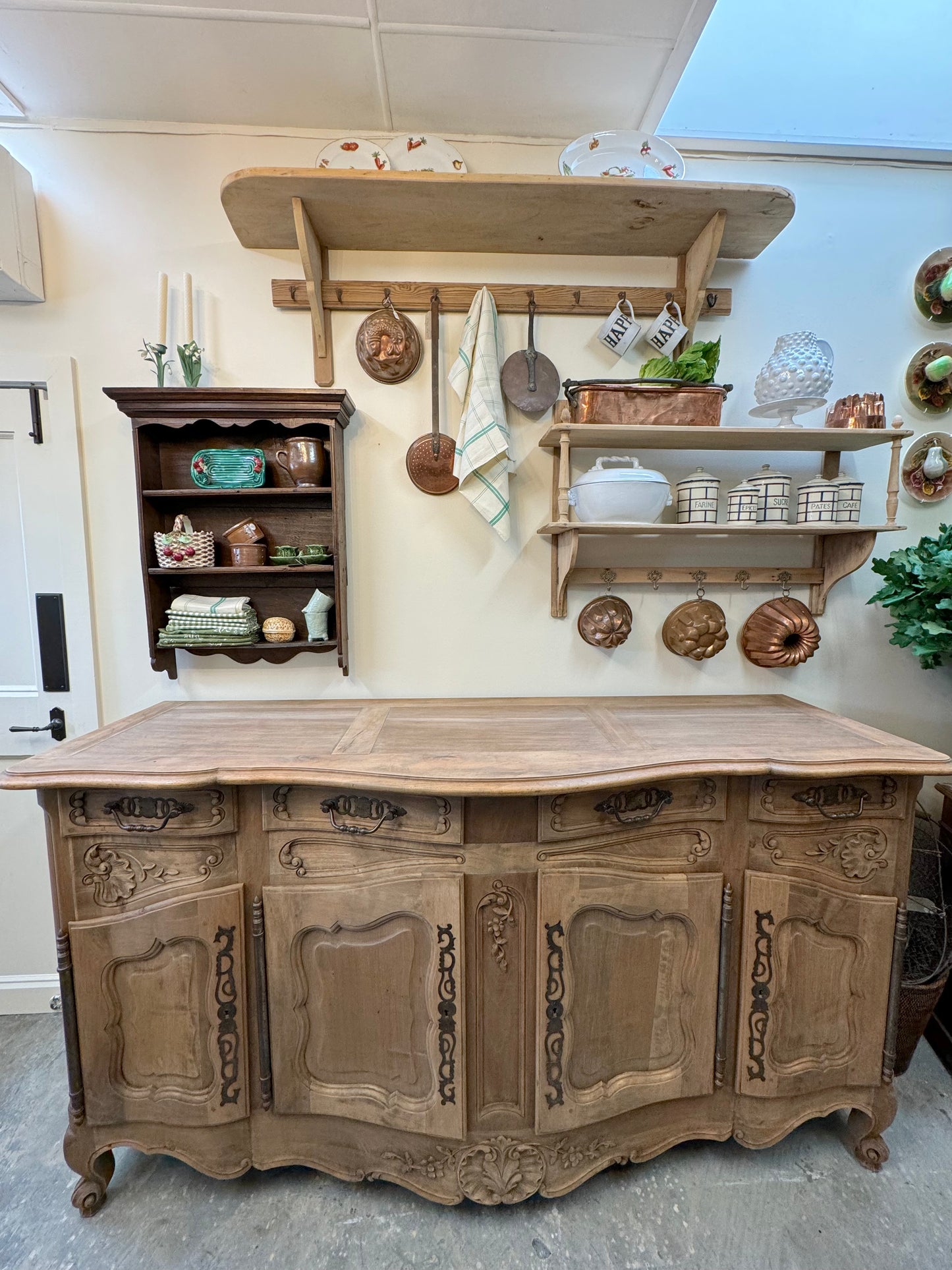 Antique French Louis XV Walnut 4 Door Serpentine Sideboard