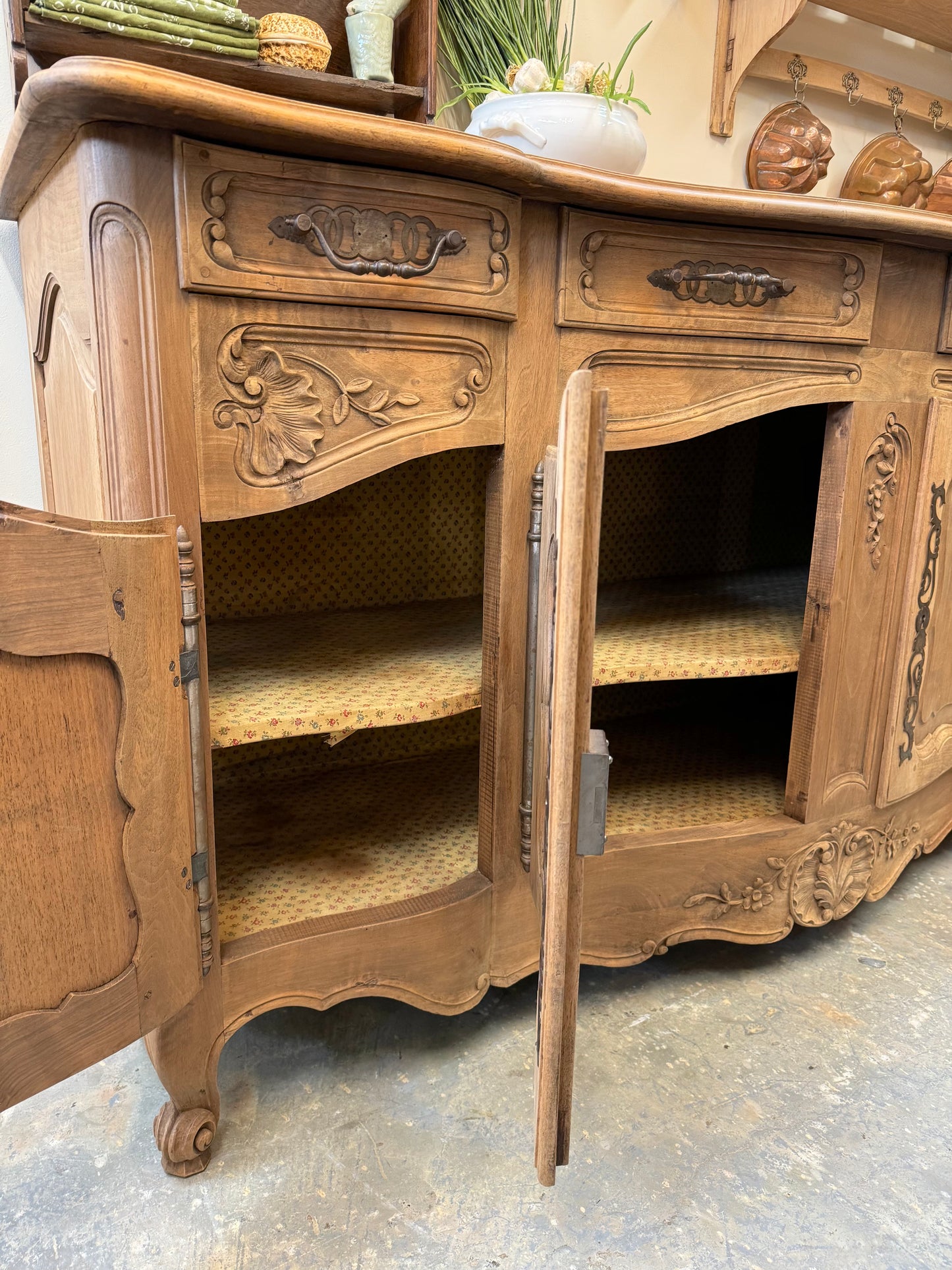 Antique French Louis XV Walnut 4 Door Serpentine Sideboard