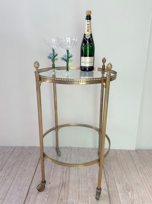 Antique French Round Brass Bar Cart