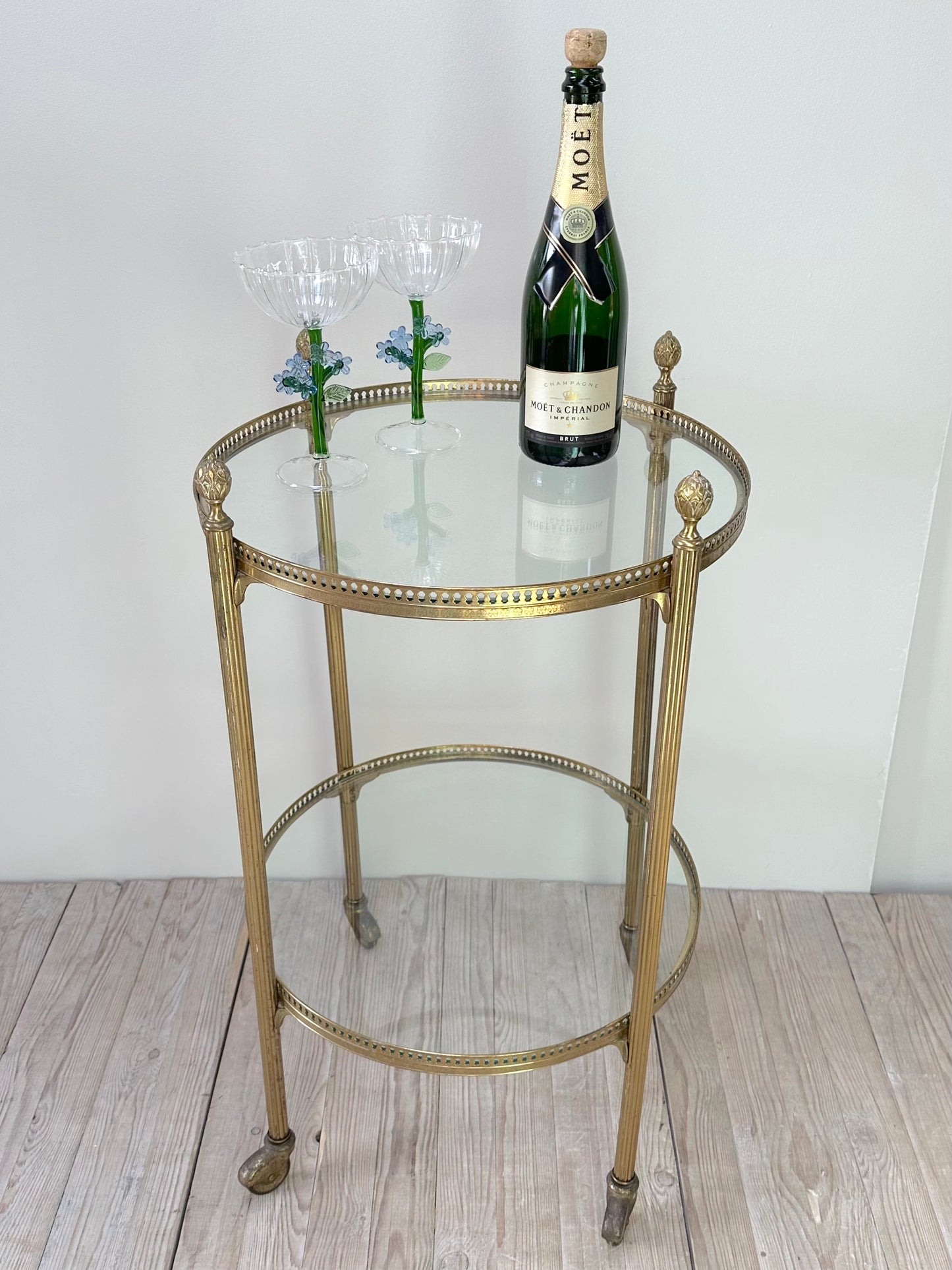 Antique French Round Brass Bar Cart