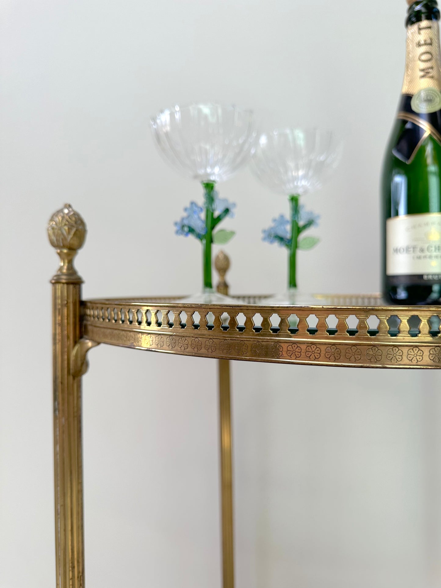 Antique French Round Brass Bar Cart