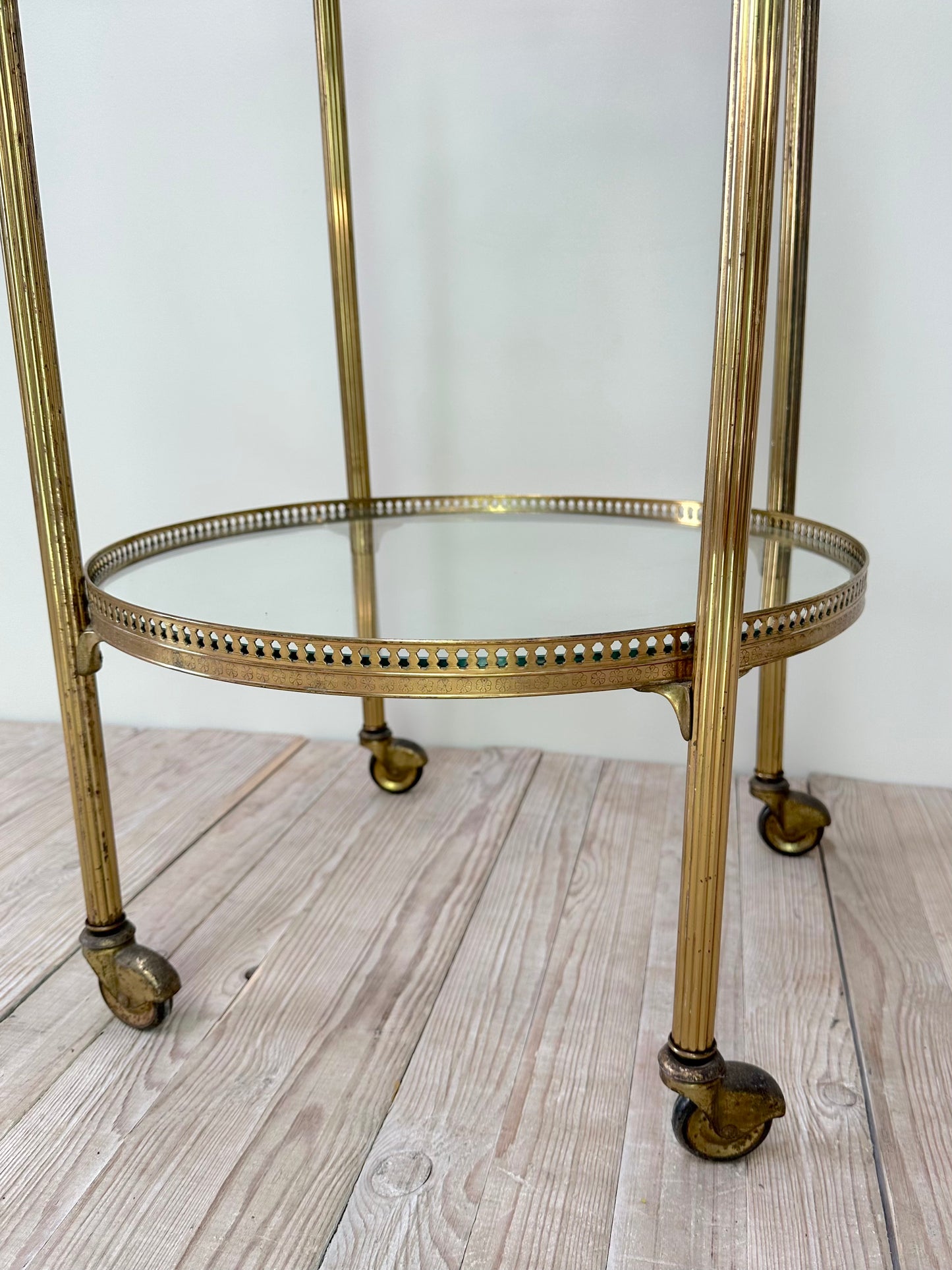 Antique French Round Brass Bar Cart