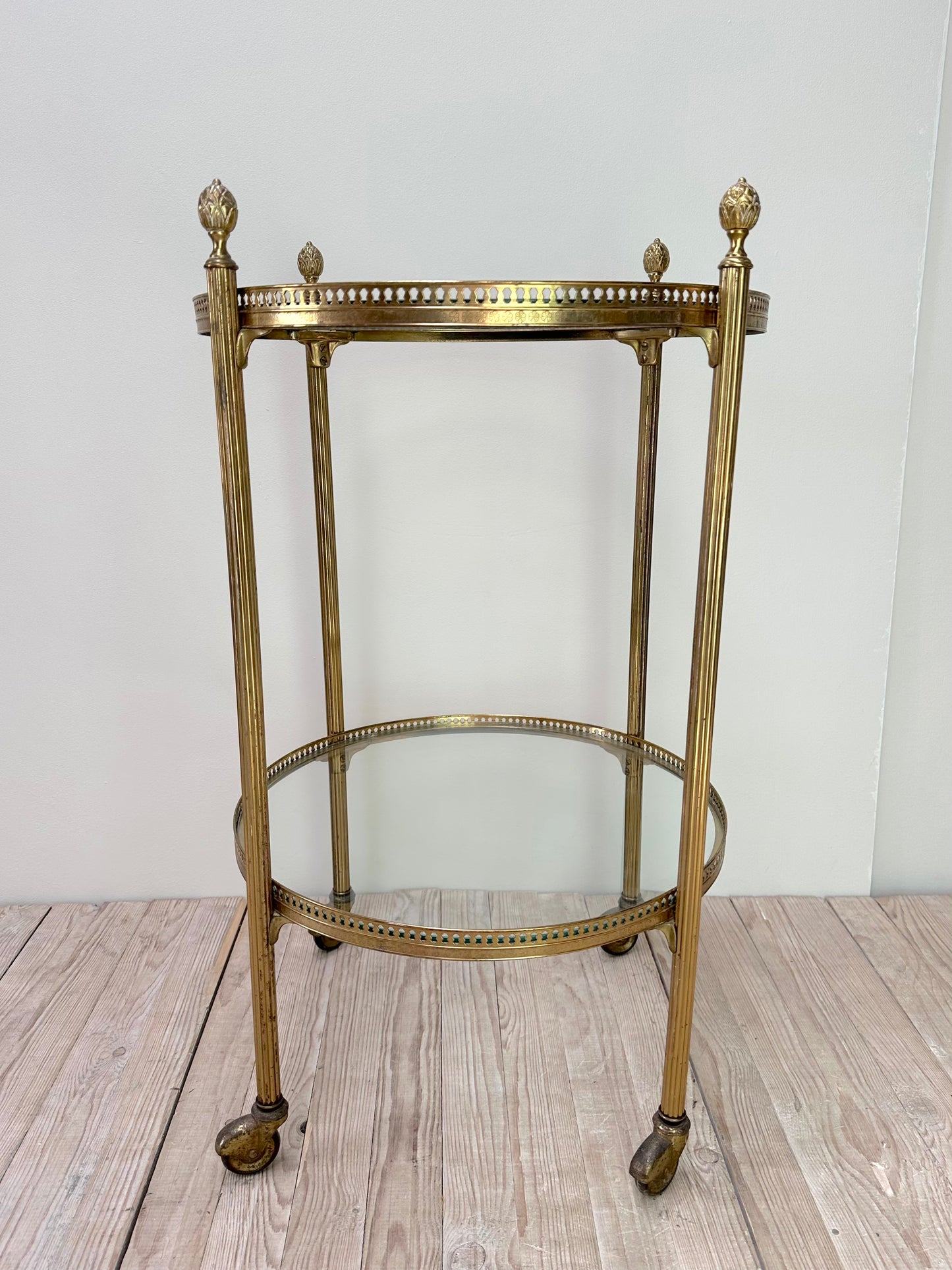 Antique French Round Brass Bar Cart