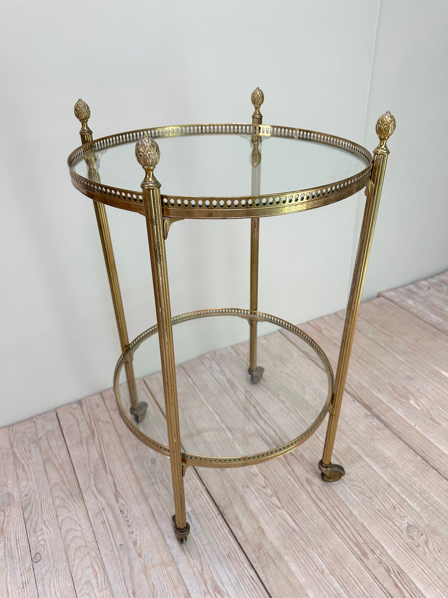 Antique French Round Brass Bar Cart