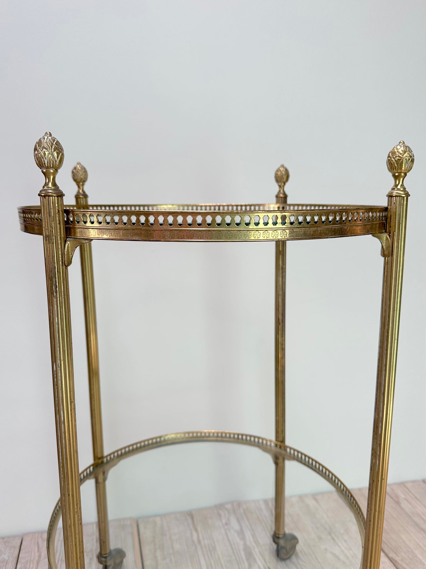 Antique French Round Brass Bar Cart