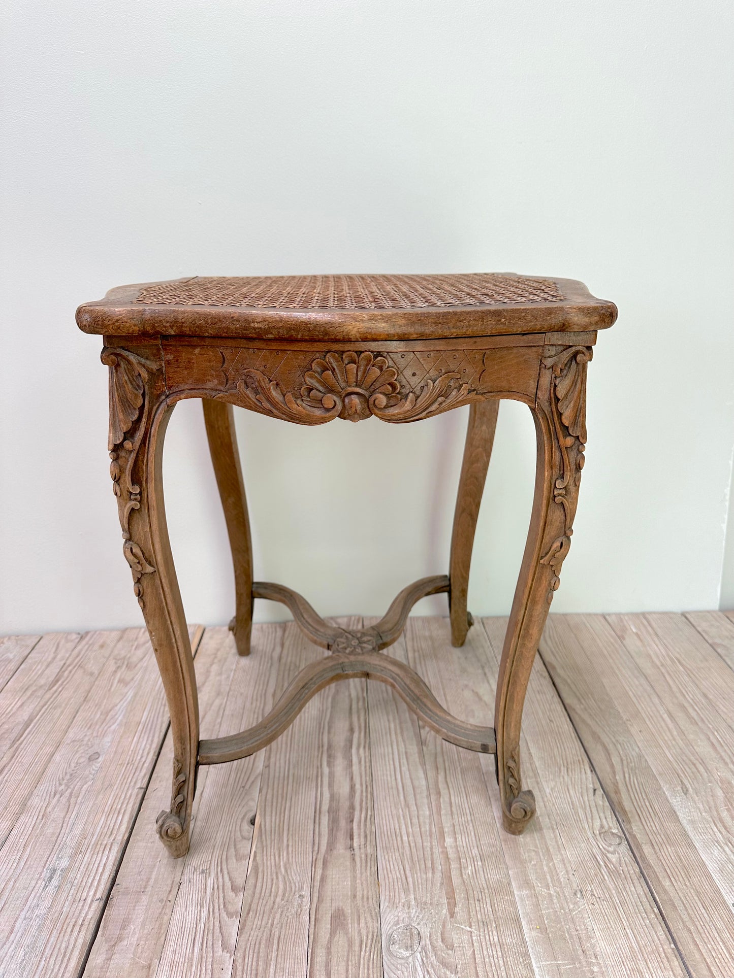 Antique French Louis XV Rattan Stool