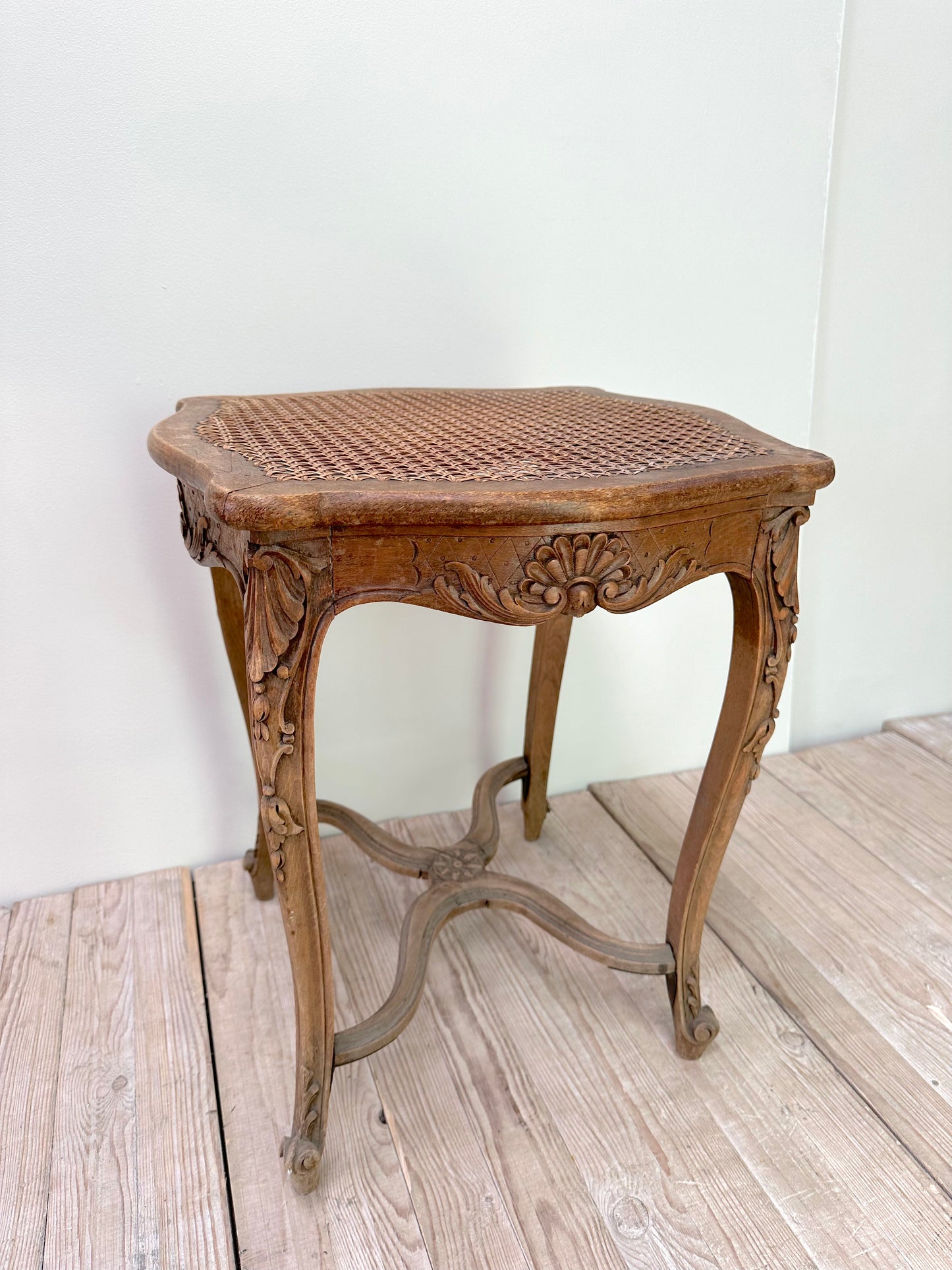 Antique French Louis XV Rattan Stool