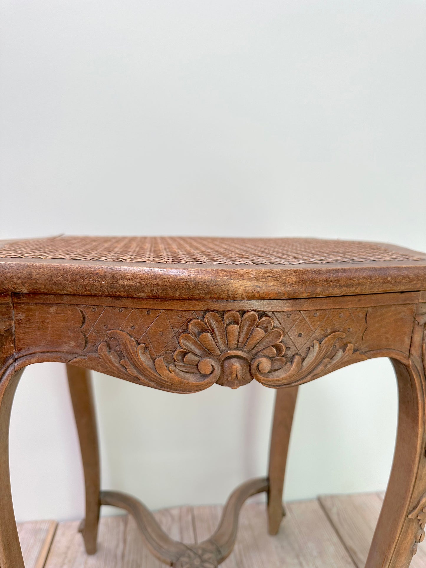 Antique French Louis XV Rattan Stool