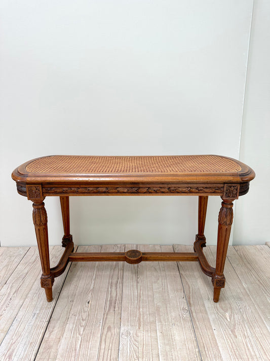 Antique French Louis XVI Oval Rattan Bench Seat