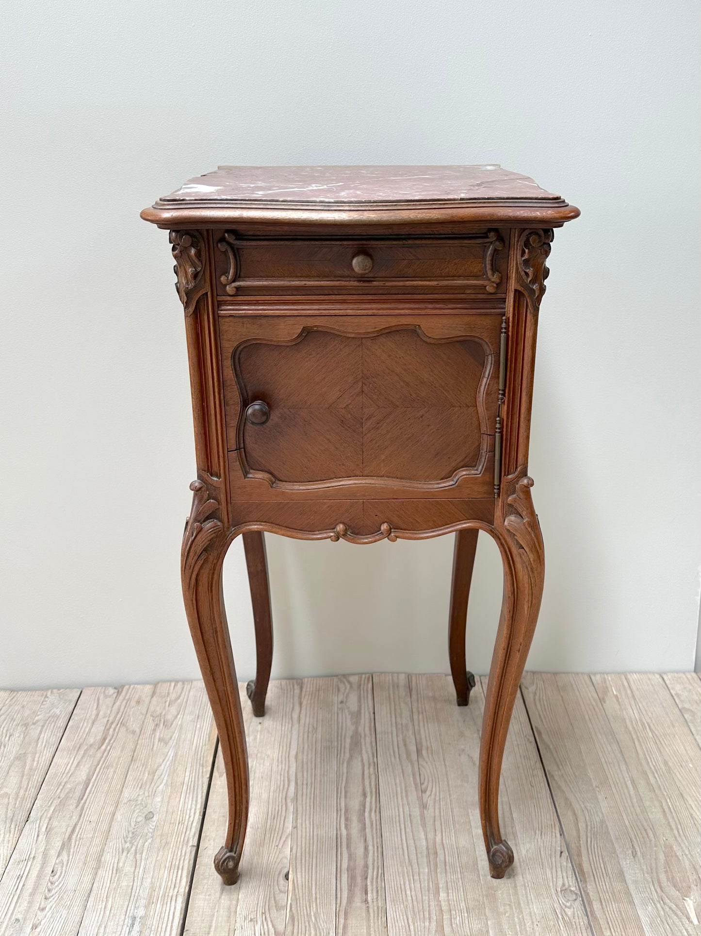 Antique French Louis XV Quartercut Veneer Bedside Table