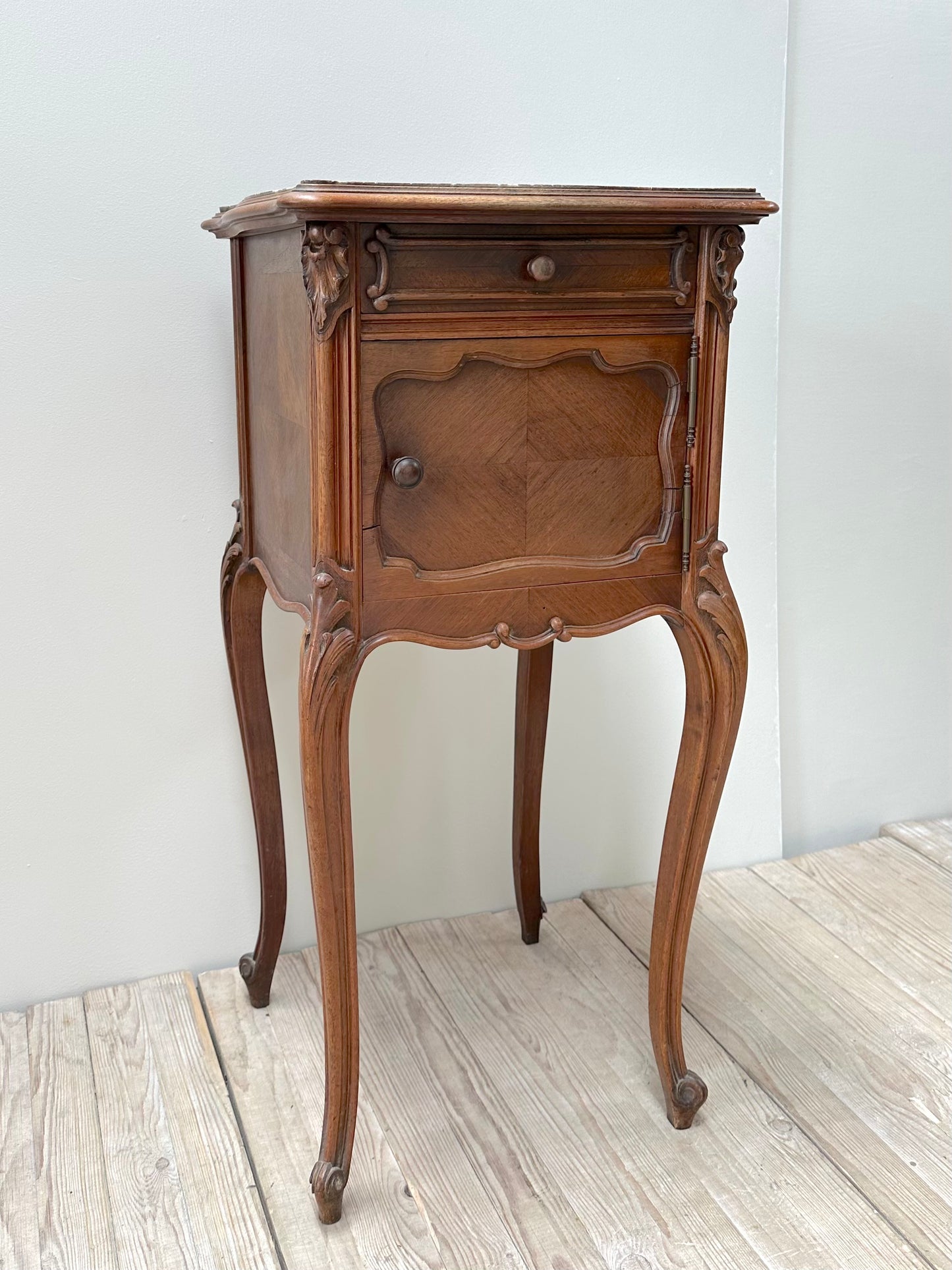 Antique French Louis XV Quartercut Veneer Bedside Table