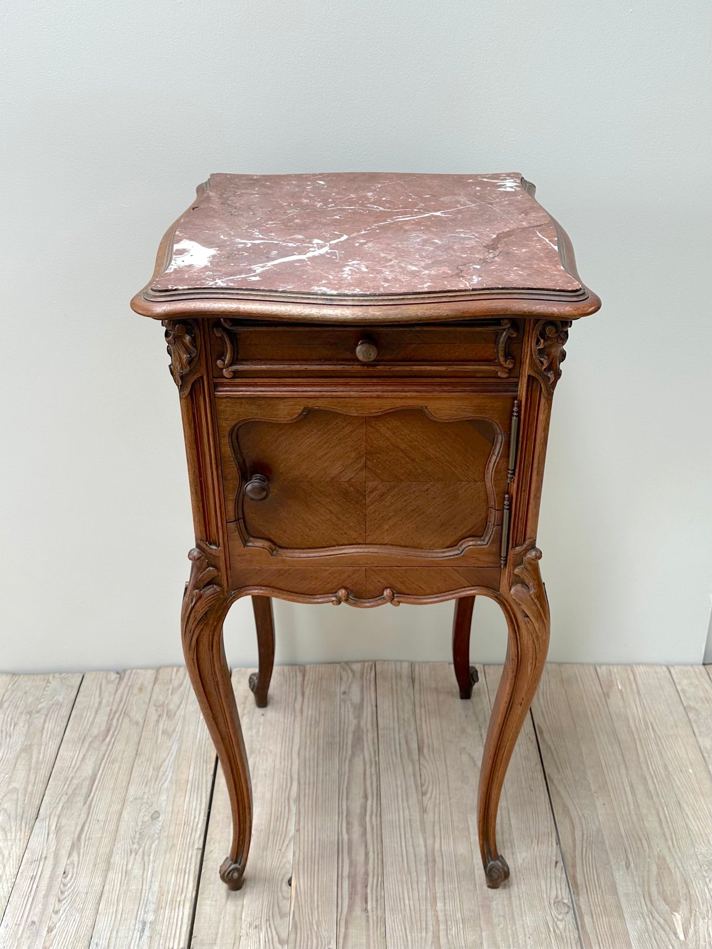 Antique French Louis XV Quartercut Veneer Bedside Table