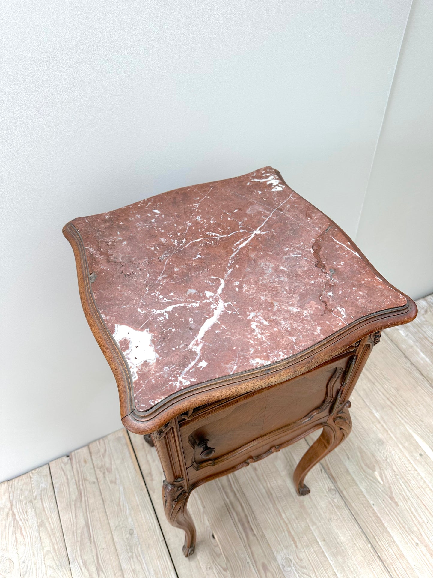 Antique French Louis XV Quartercut Veneer Bedside Table