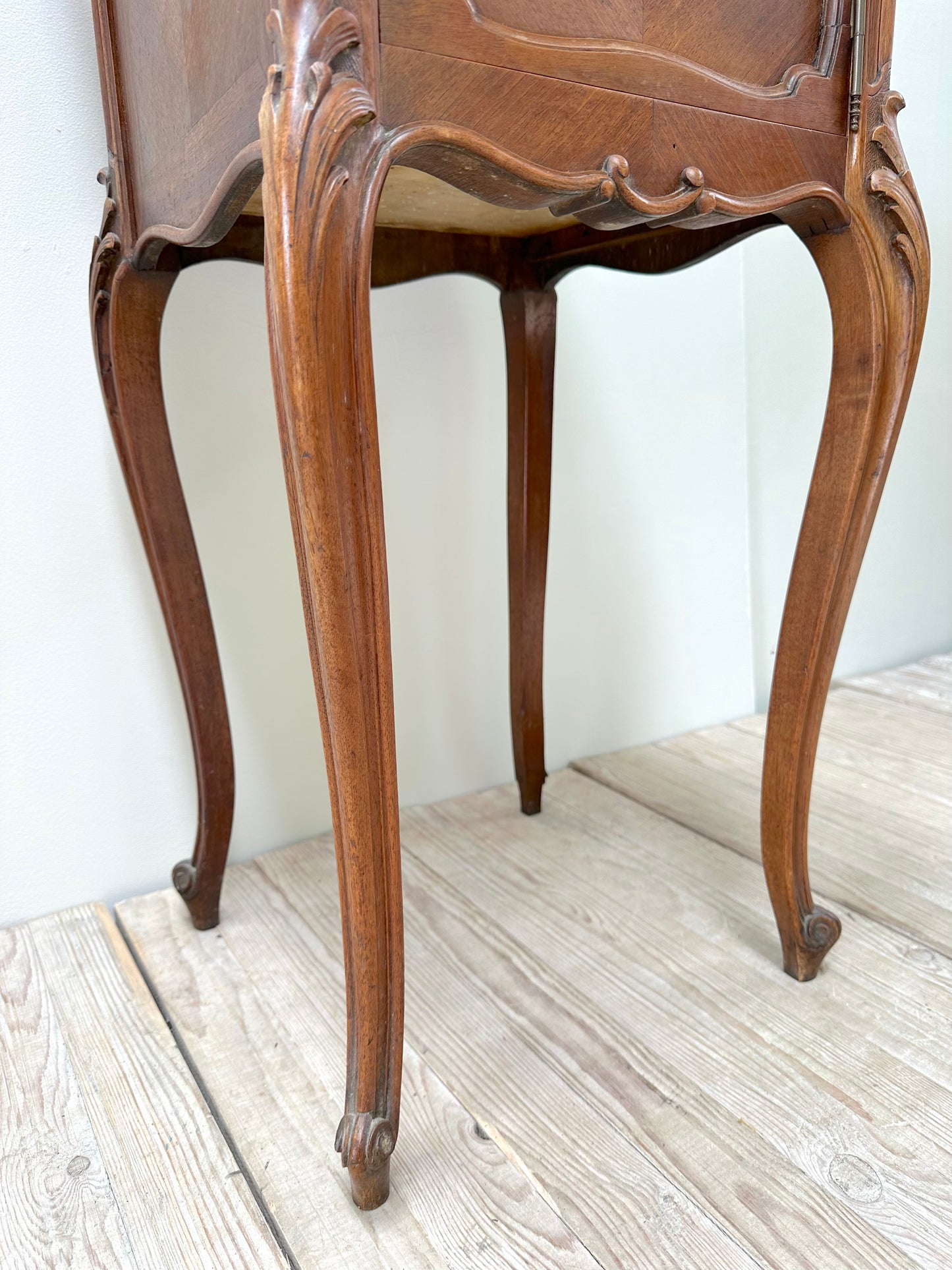 Antique French Louis XV Quartercut Veneer Bedside Table