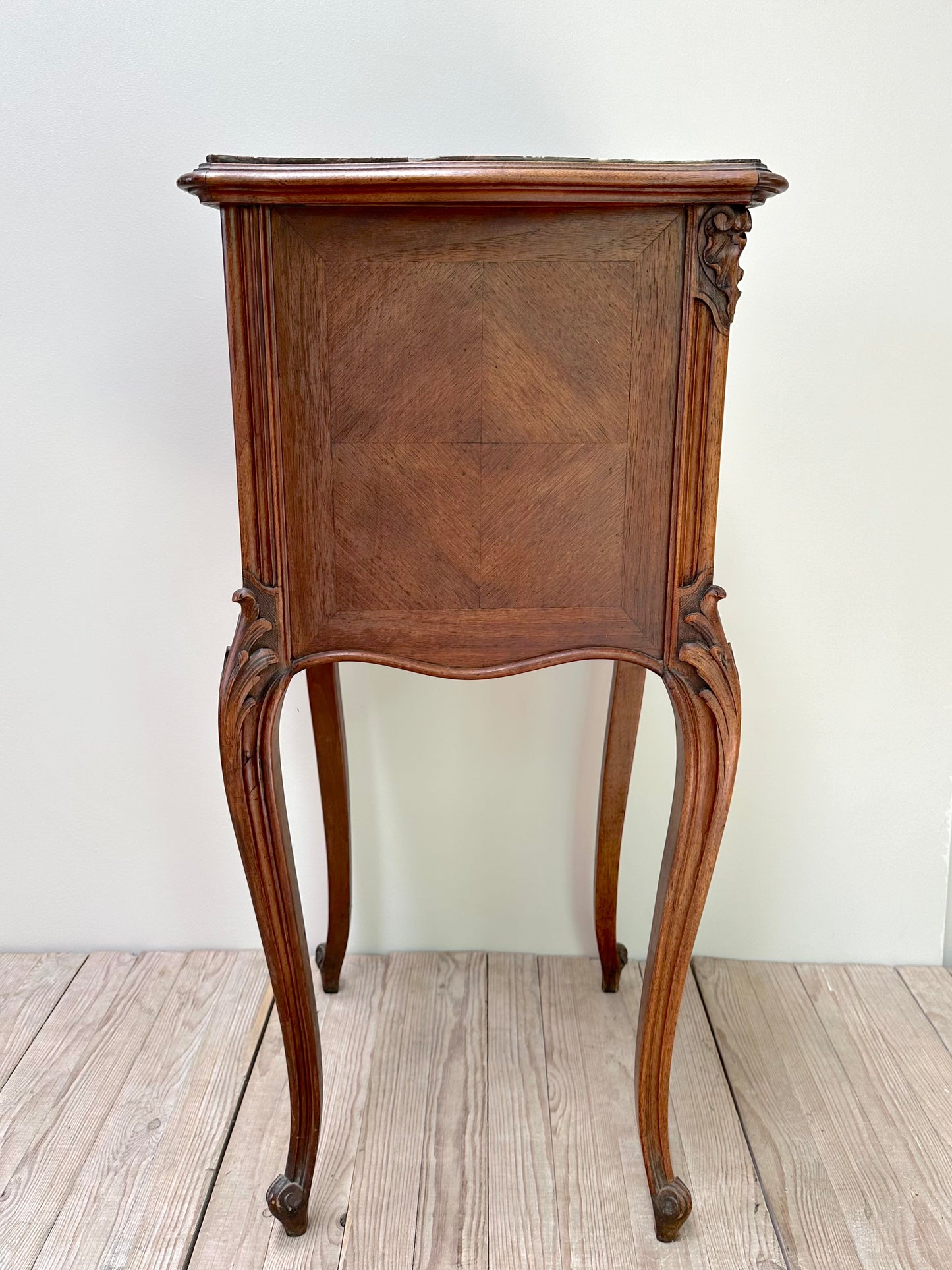 Antique French Louis XV Quartercut Veneer Bedside Table