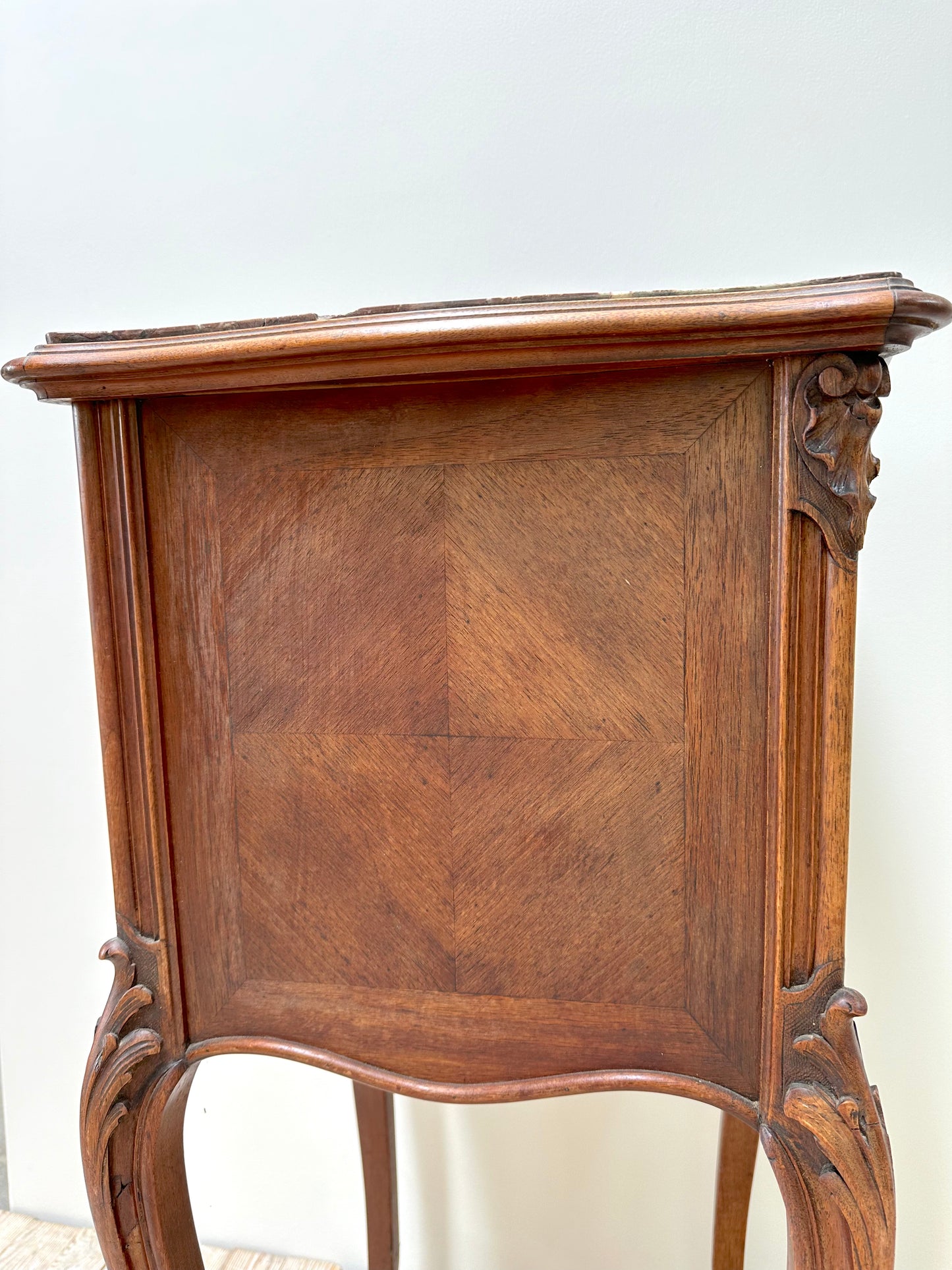 Antique French Louis XV Quartercut Veneer Bedside Table