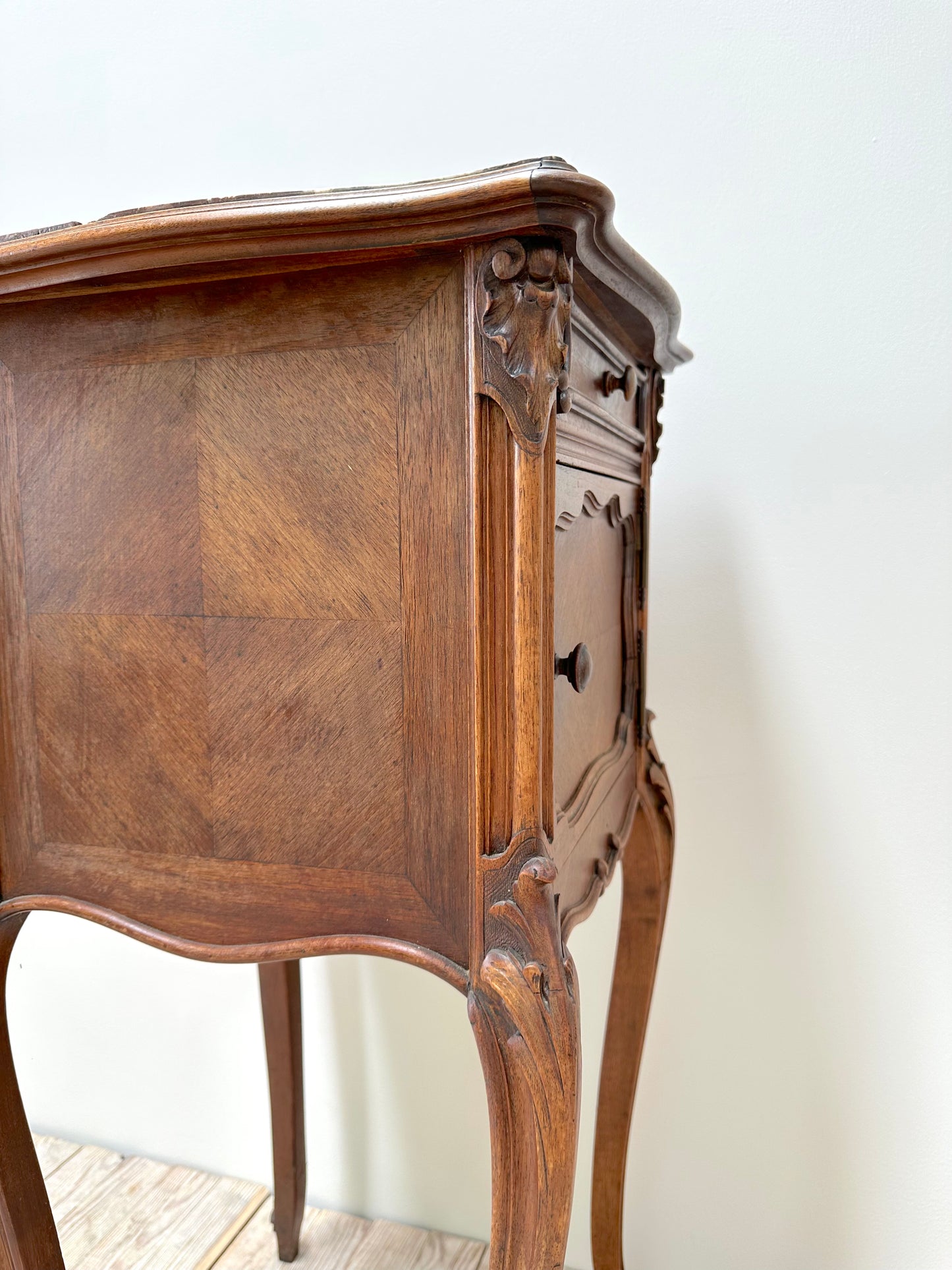 Antique French Louis XV Quartercut Veneer Bedside Table