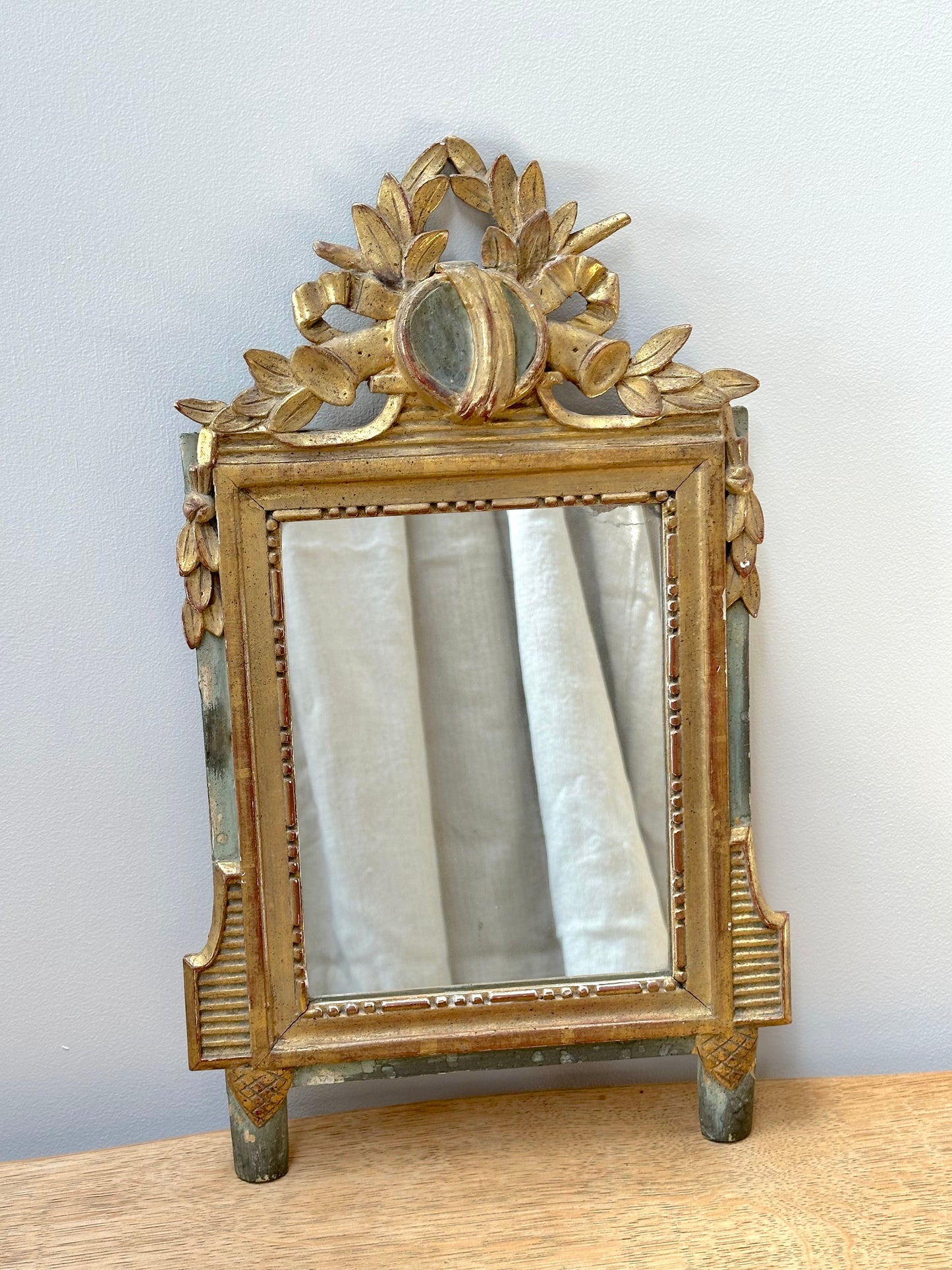 Antique French Music & Laurel Gold Gilt Petite Mirror